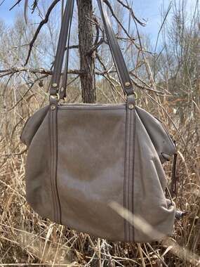 HOBO International Taupe Leather Slouchy Shoulder Bag with Floral Lining